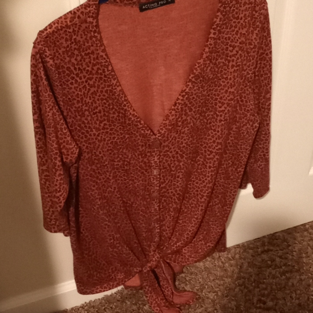 Leopard rusty color sweater blouse 1x